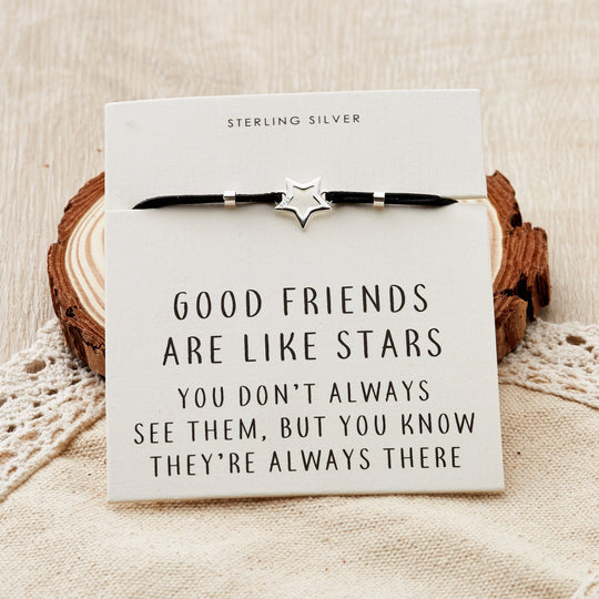 Sterling Silver Friendship Quote Corded Star Bracelet - Philip Jones Jewellery