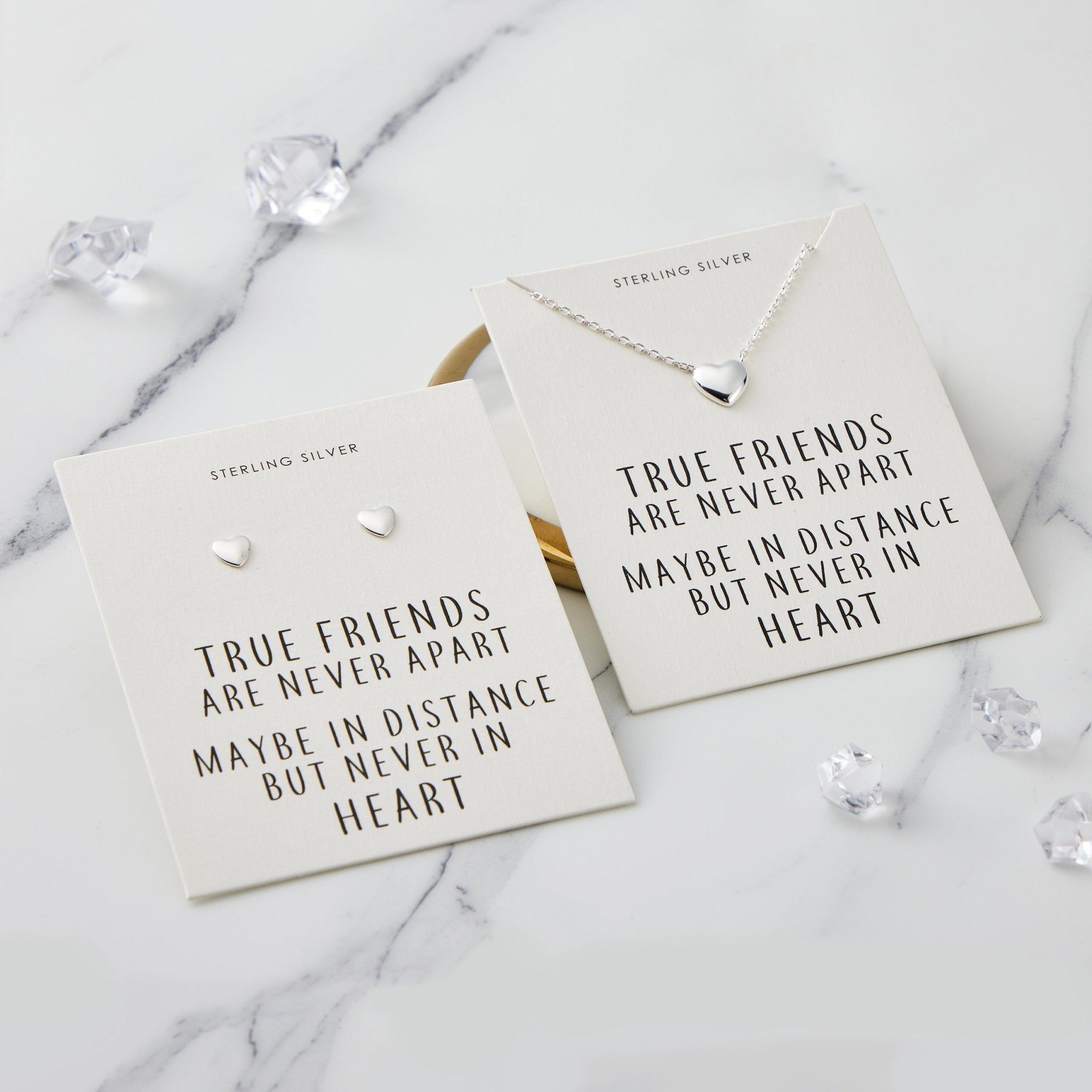 Sterling Silver Friendship Quote Heart Set - Philip Jones Jewellery