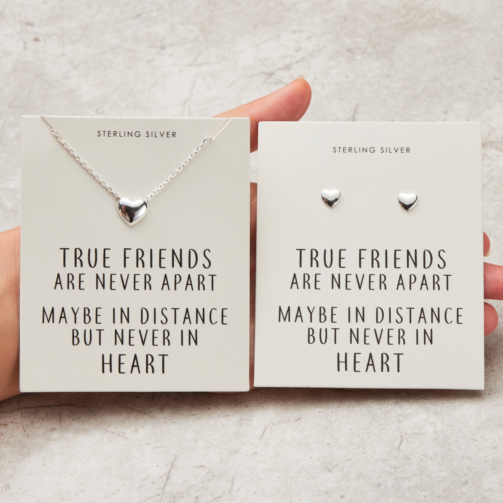 Sterling Silver Friendship Quote Heart Set - Philip Jones Jewellery