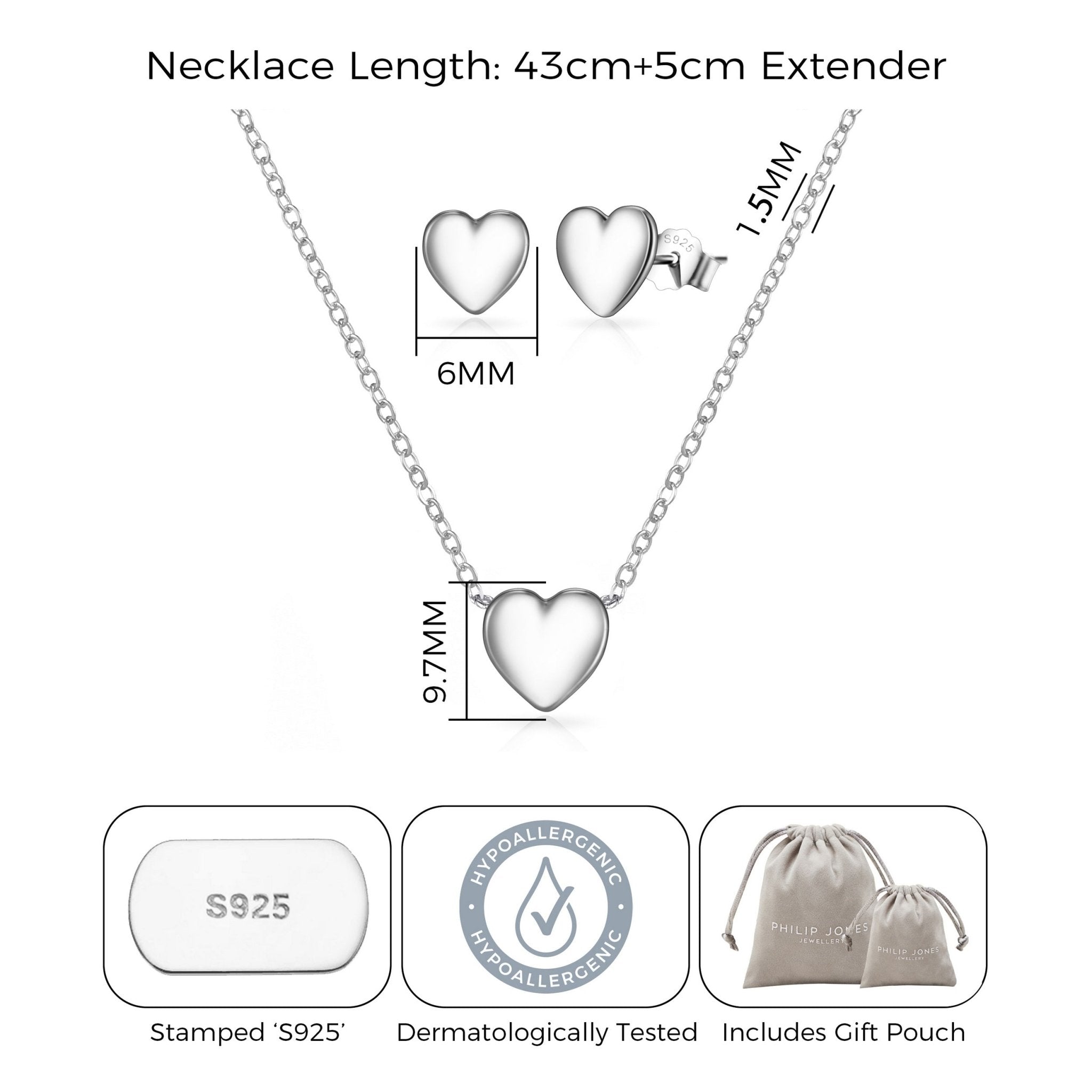 Sterling Silver Friendship Quote Heart Set - Philip Jones Jewellery