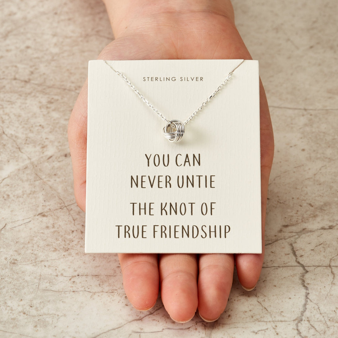 Sterling Silver Friendship Quote Knot Necklace by Philip Jones