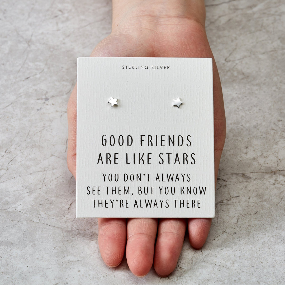 Sterling Silver Friendship Quote Star Earrings - Philip Jones Jewellery
