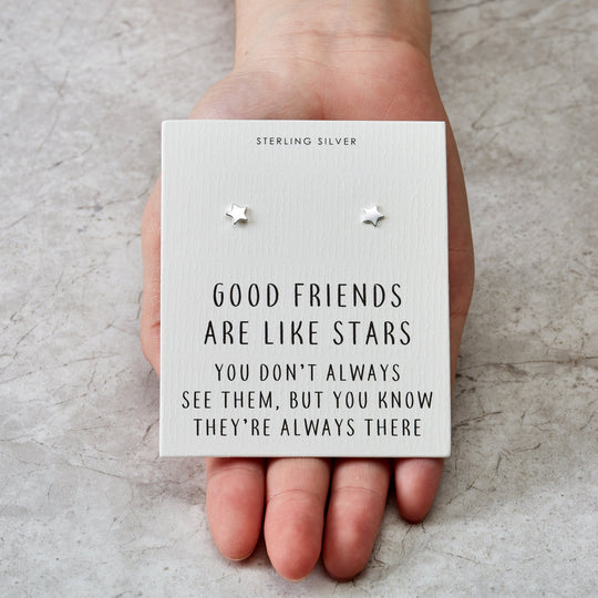 Sterling Silver Friendship Quote Star Earrings - Philip Jones Jewellery
