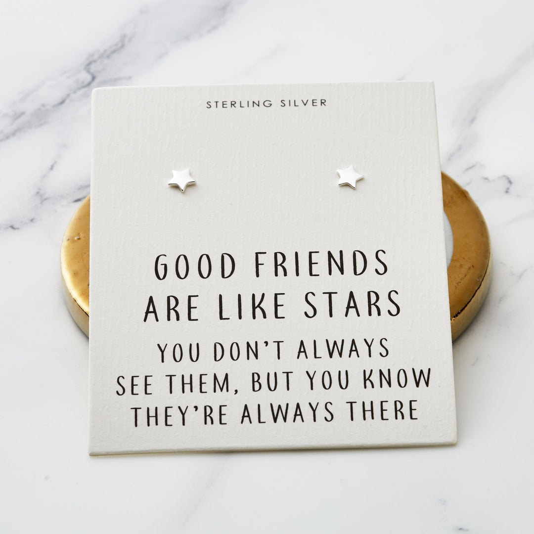 Sterling Silver Friendship Quote Star Earrings - Philip Jones Jewellery