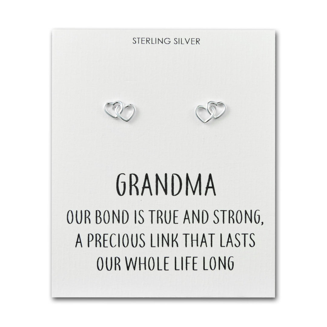 Sterling Silver Grandma Quote Heart Link Earrings - Philip Jones Jewellery