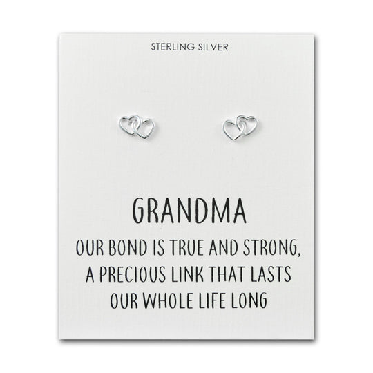 Sterling Silver Grandma Quote Heart Link Earrings - Philip Jones Jewellery