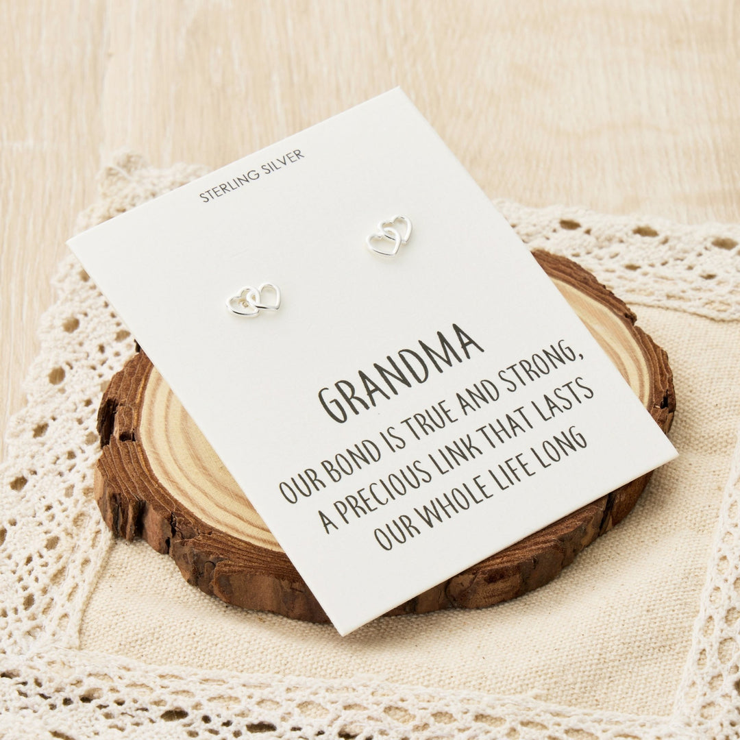 Sterling Silver Grandma Quote Heart Link Earrings - Philip Jones Jewellery
