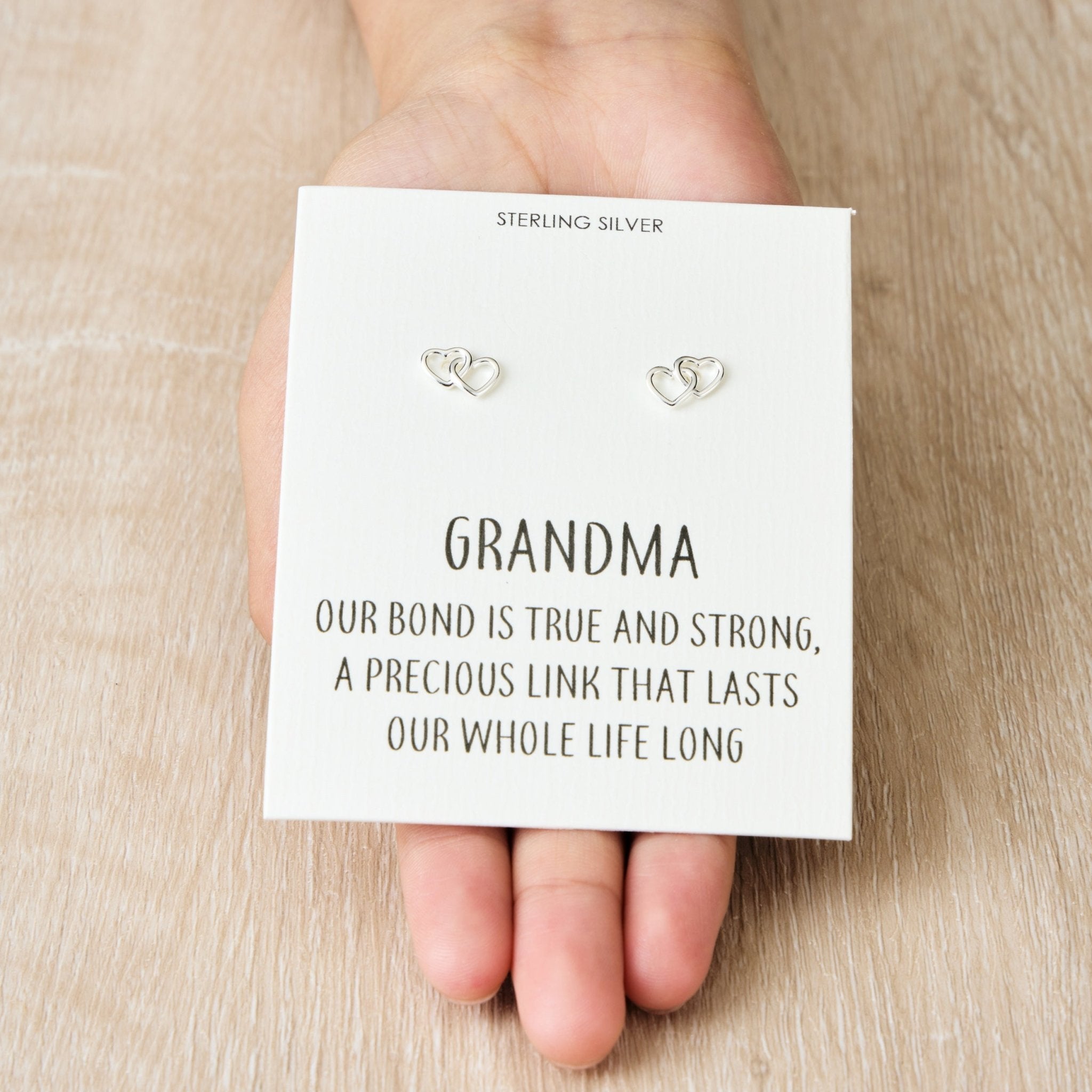 Sterling Silver Grandma Quote Heart Link Earrings - Philip Jones Jewellery