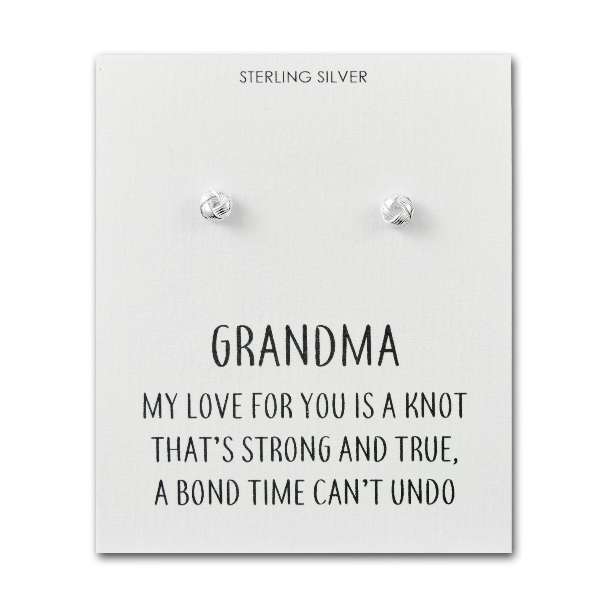 Sterling Silver Grandma Quote Knot Earrings - Philip Jones Jewellery