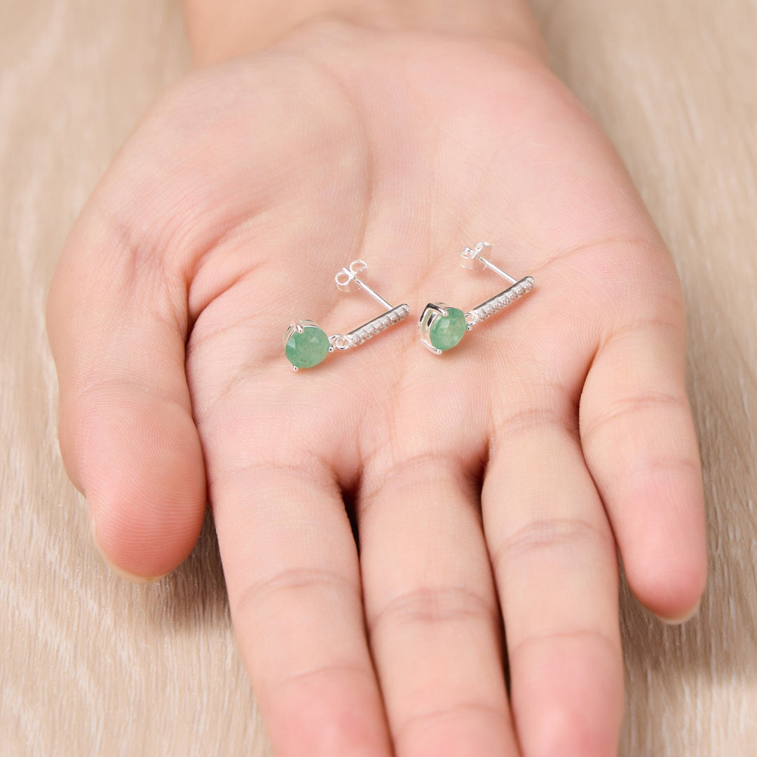 Sterling Silver Green Aventurine Gemstone Drop Earrings - Philip Jones Jewellery