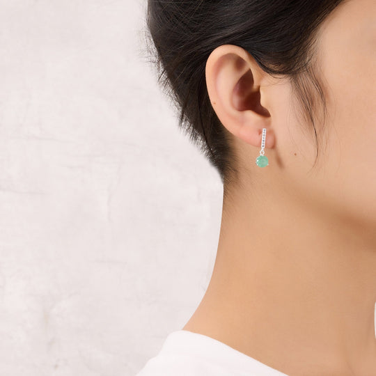 Sterling Silver Green Aventurine Gemstone Drop Earrings - Philip Jones Jewellery