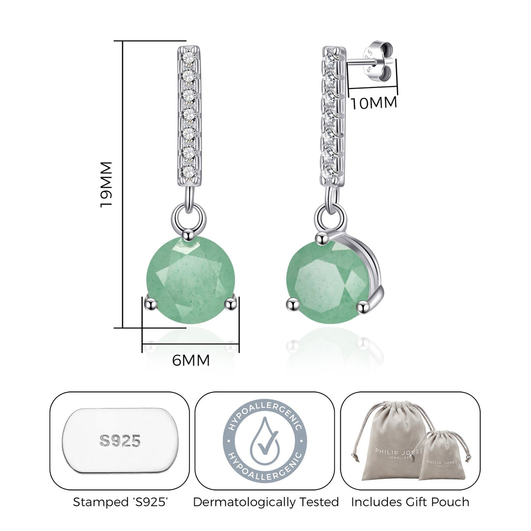 Sterling Silver Green Aventurine Gemstone Drop Earrings - Philip Jones Jewellery