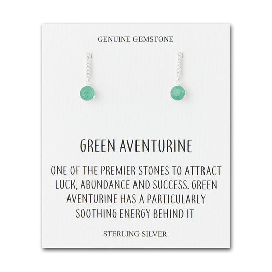 Sterling Silver Green Aventurine Gemstone Drop Earrings with Quote Card - Philip Jones Jewellery