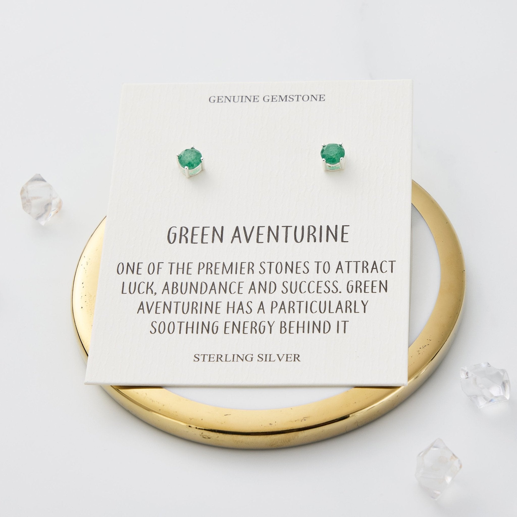 Sterling Silver Green Aventurine Gemstone Earrings with Quote Card - Philip Jones Jewellery