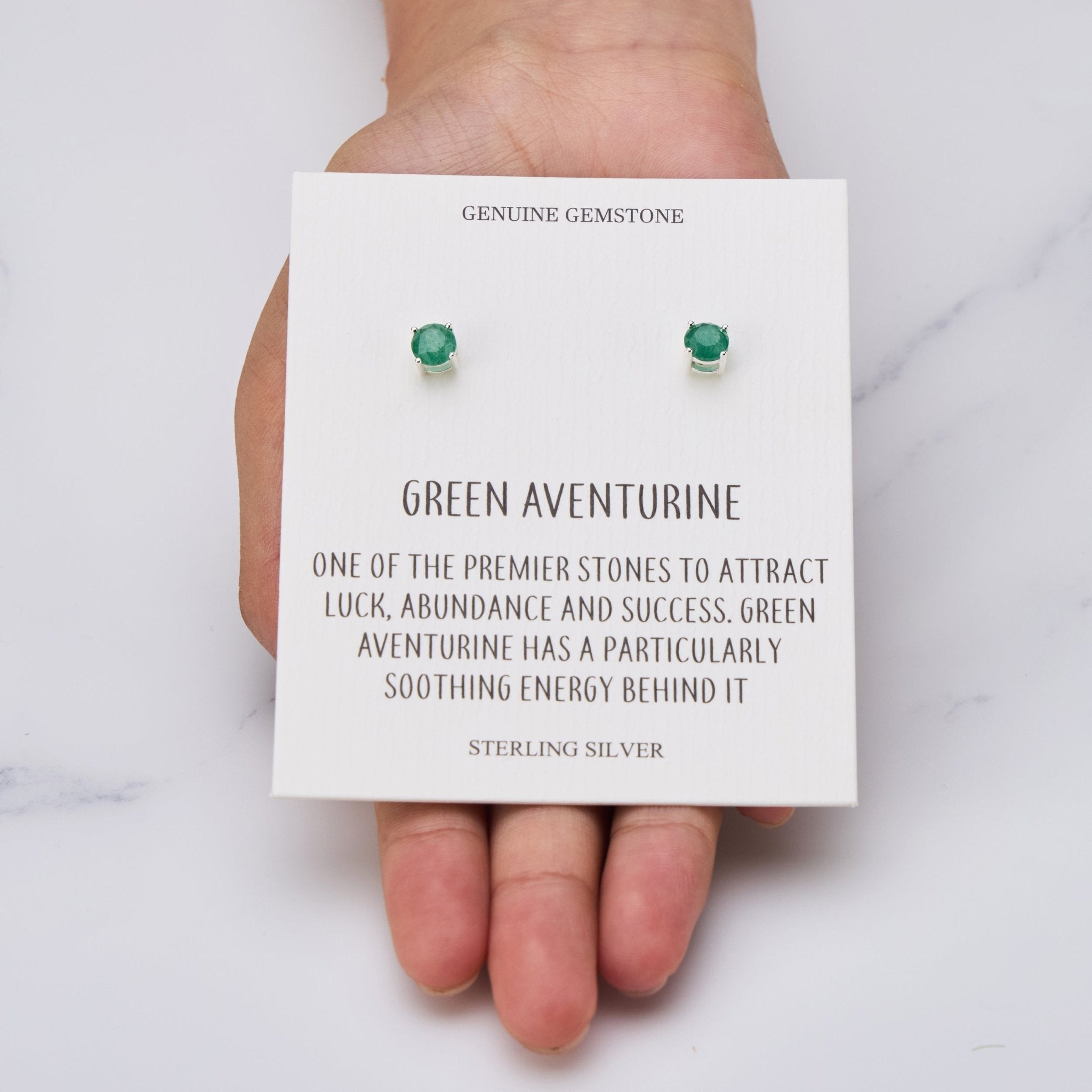 Sterling Silver Green Aventurine Gemstone Earrings with Quote Card - Philip Jones Jewellery