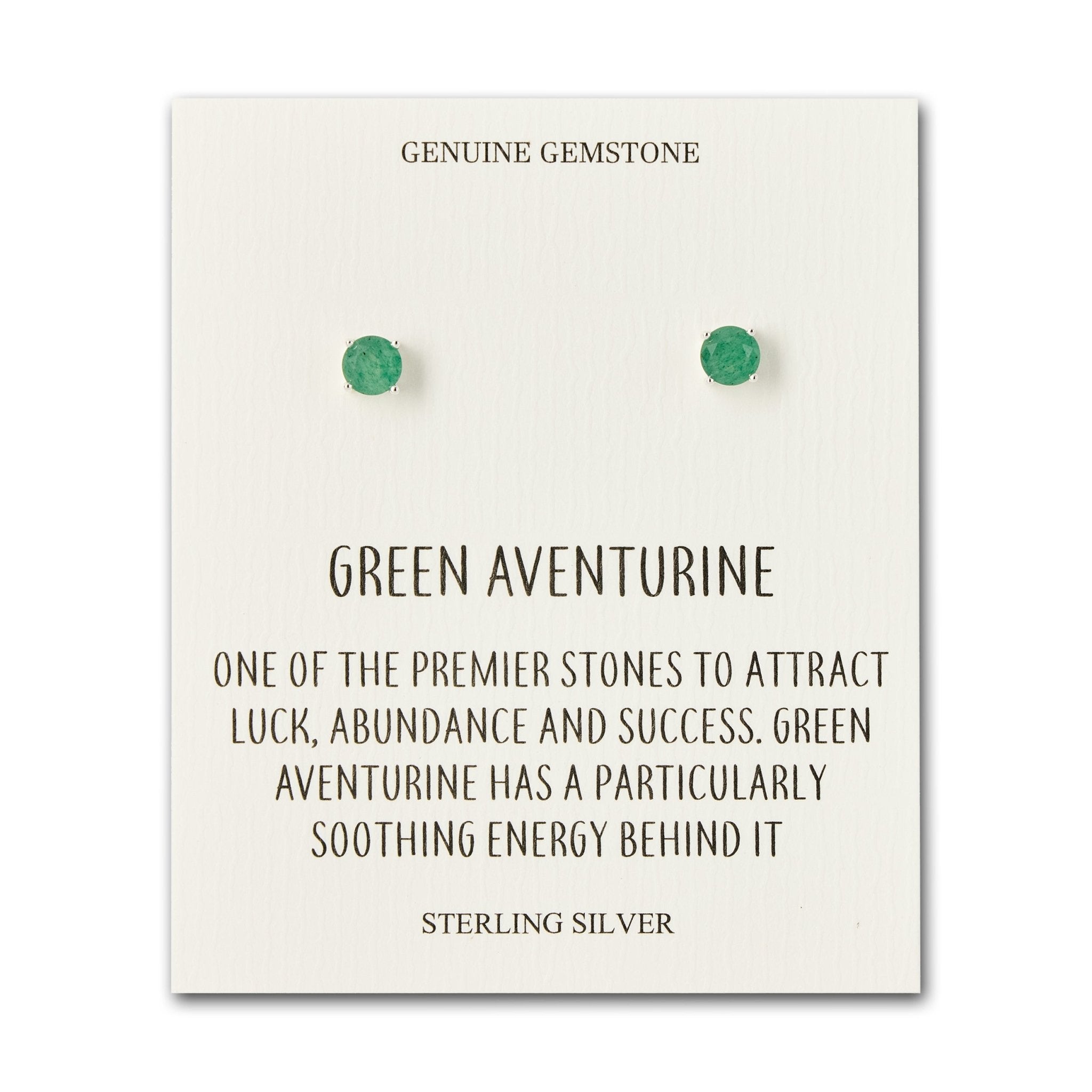 Sterling Silver Green Aventurine Gemstone Earrings with Quote Card - Philip Jones Jewellery