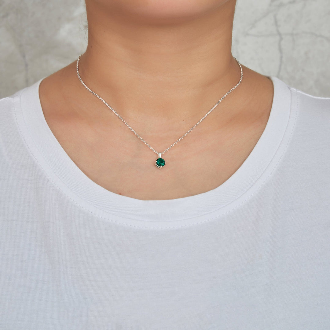 Sterling Silver Green Necklace Created with Zircondia® Crystals - Philip Jones Jewellery