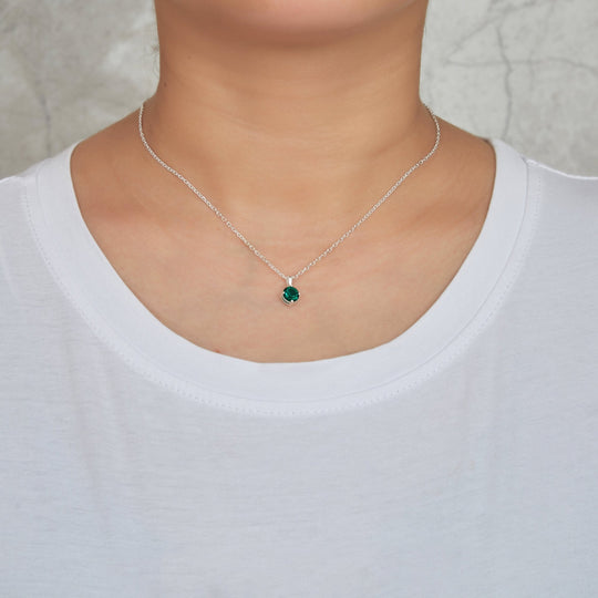 Sterling Silver Green Necklace Created with Zircondia® Crystals - Philip Jones Jewellery