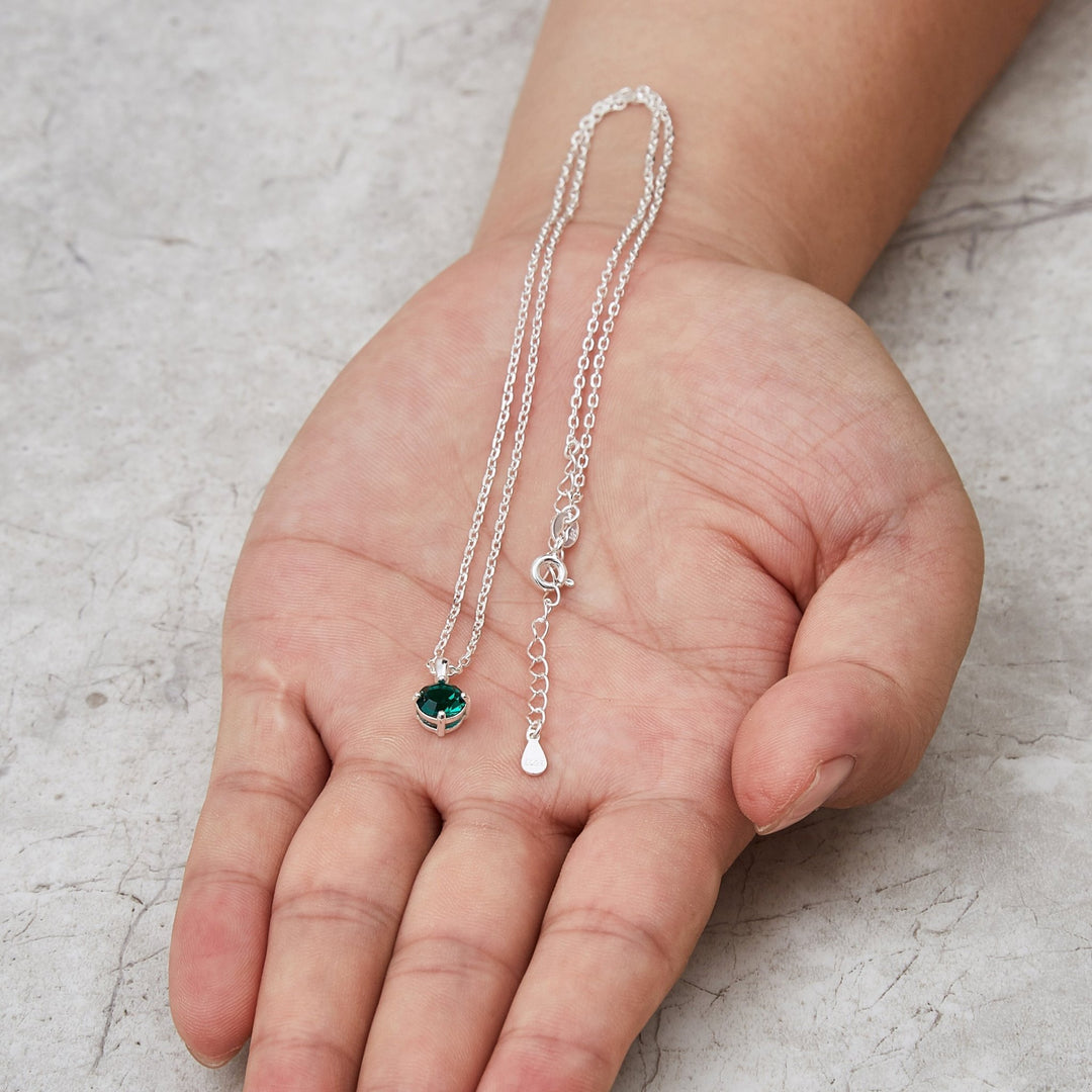 Sterling Silver Green Necklace Created with Zircondia® Crystals - Philip Jones Jewellery