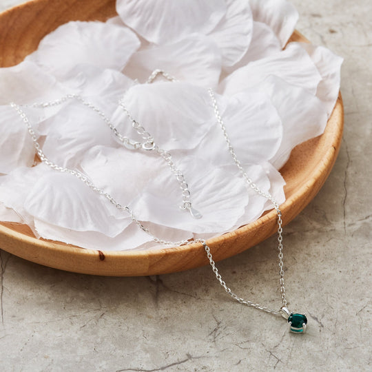 Sterling Silver Green Necklace Created with Zircondia® Crystals - Philip Jones Jewellery