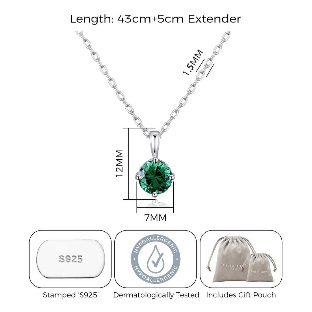 Sterling Silver Green Necklace Created with Zircondia® Crystals - Philip Jones Jewellery