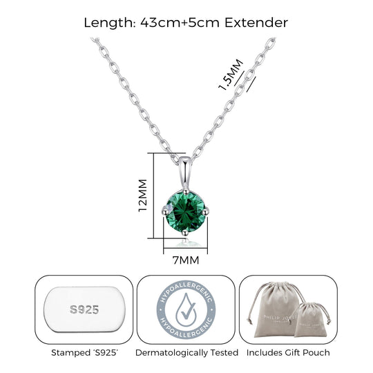 Sterling Silver Green Necklace Created with Zircondia® Crystals - Philip Jones Jewellery