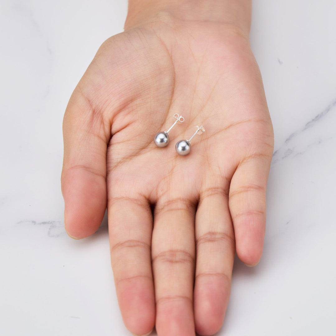 Sterling Silver Grey Shell Pearl Earrings - Philip Jones Jewellery