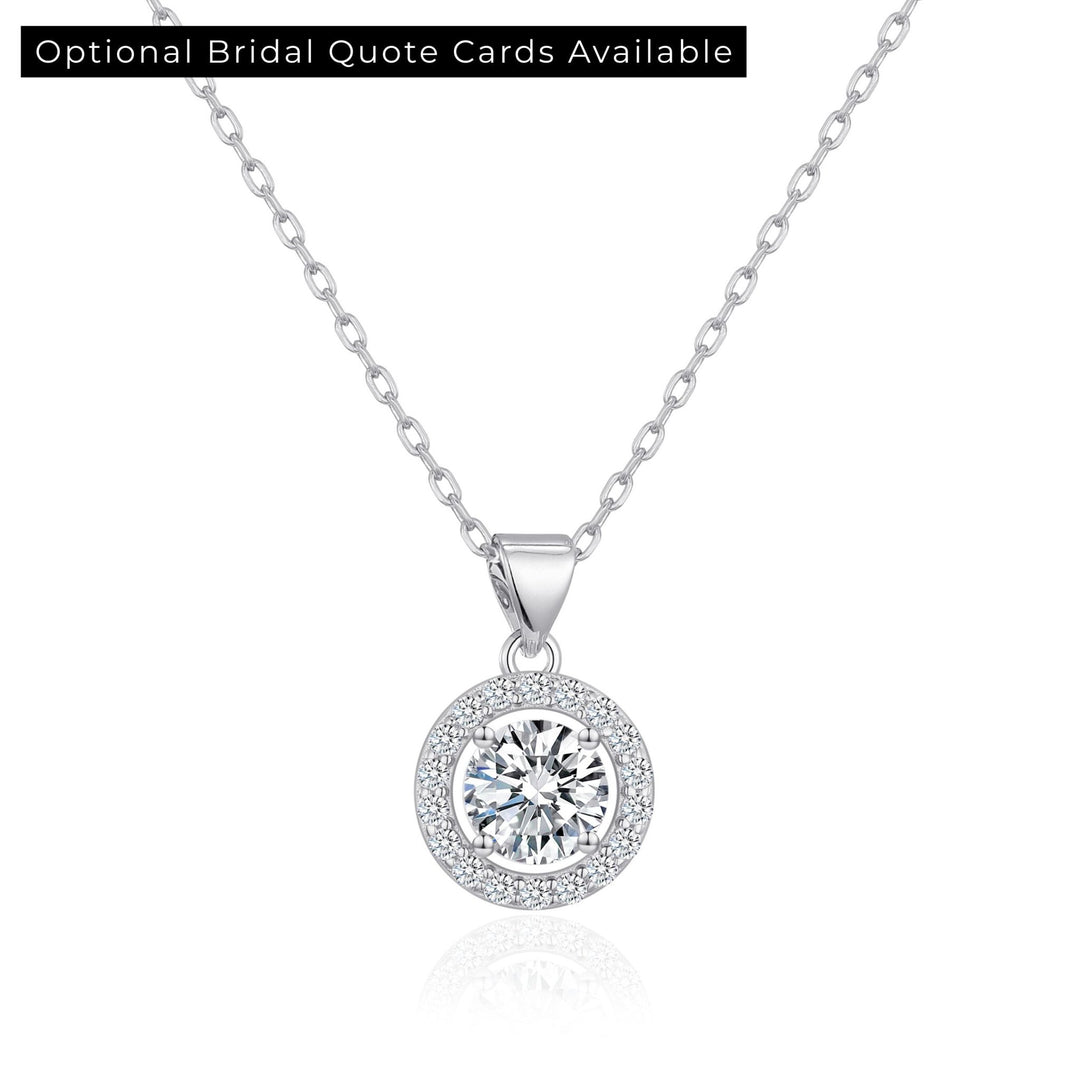 Sterling Silver Halo Bridal Necklace Created with Zircondia® Crystals - Philip Jones Jewellery