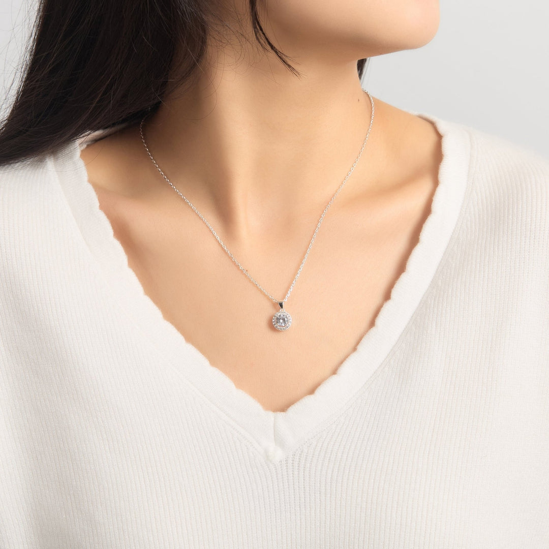 Sterling Silver Halo Necklace Created with Zircondia® Crystals - Philip Jones Jewellery