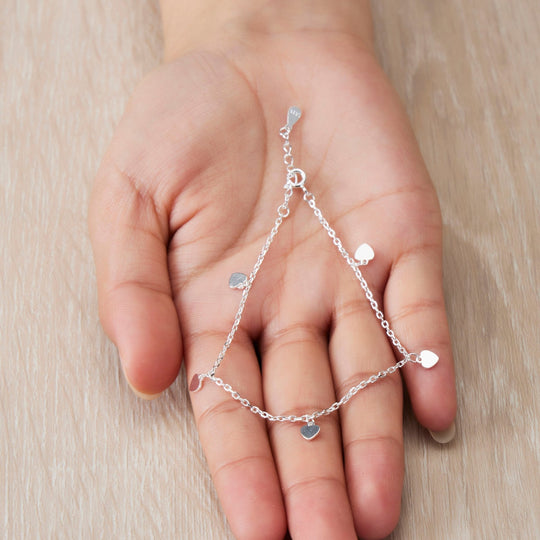 Sterling Silver Heart Charm Bracelet - Philip Jones Jewellery