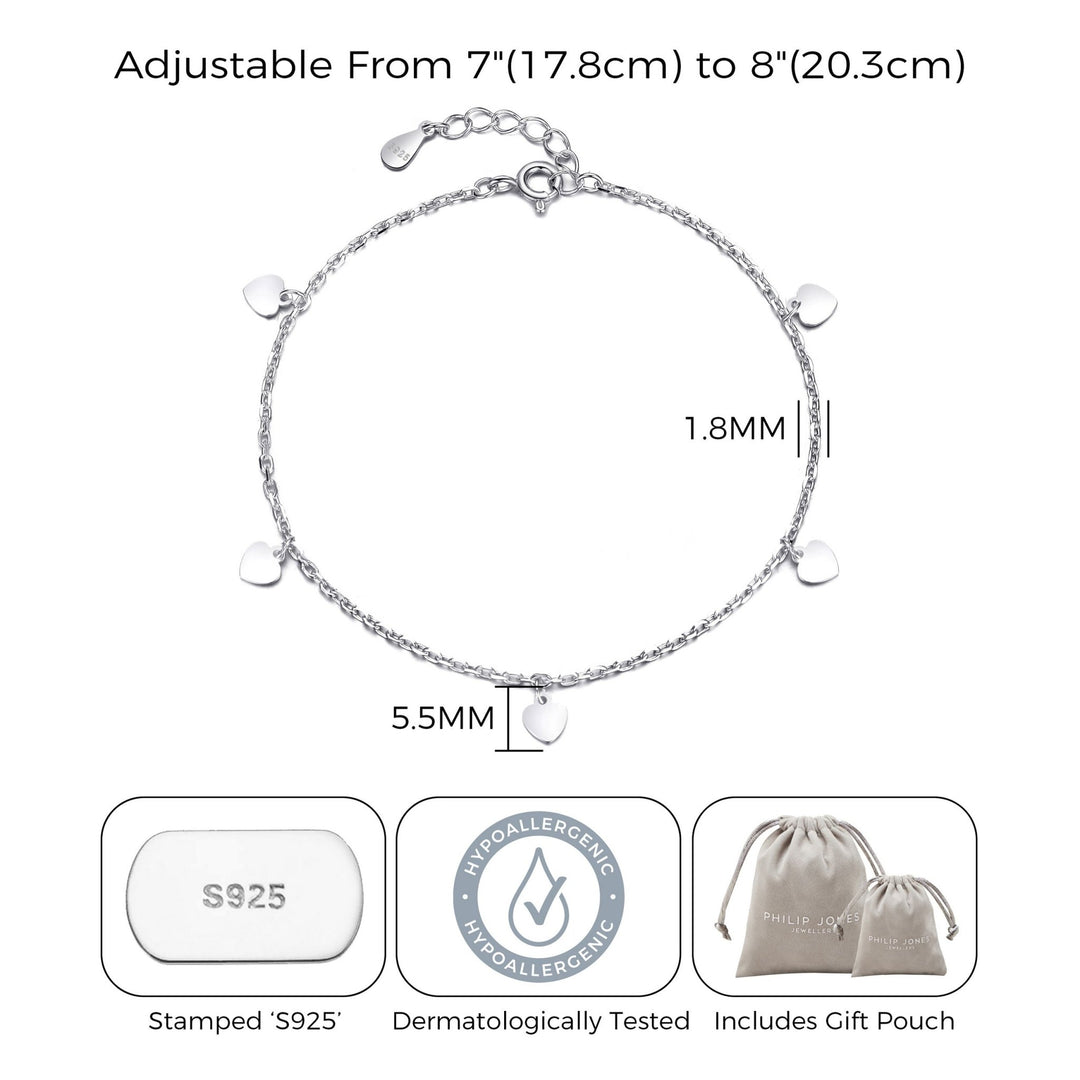 Sterling Silver Heart Charm Bracelet - Philip Jones Jewellery