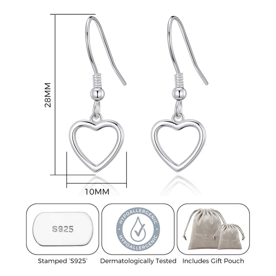 Sterling Silver Heart Drop Earrings - Philip Jones Jewellery