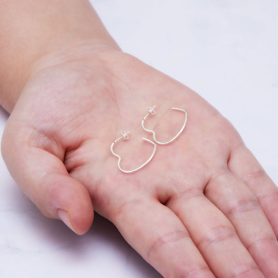Sterling Silver Heart Hoop Earrings with Butterfly Backs - Philip Jones Jewellery