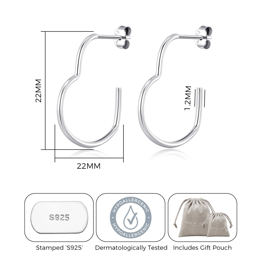 Sterling Silver Heart Hoop Earrings with Butterfly Backs - Philip Jones Jewellery