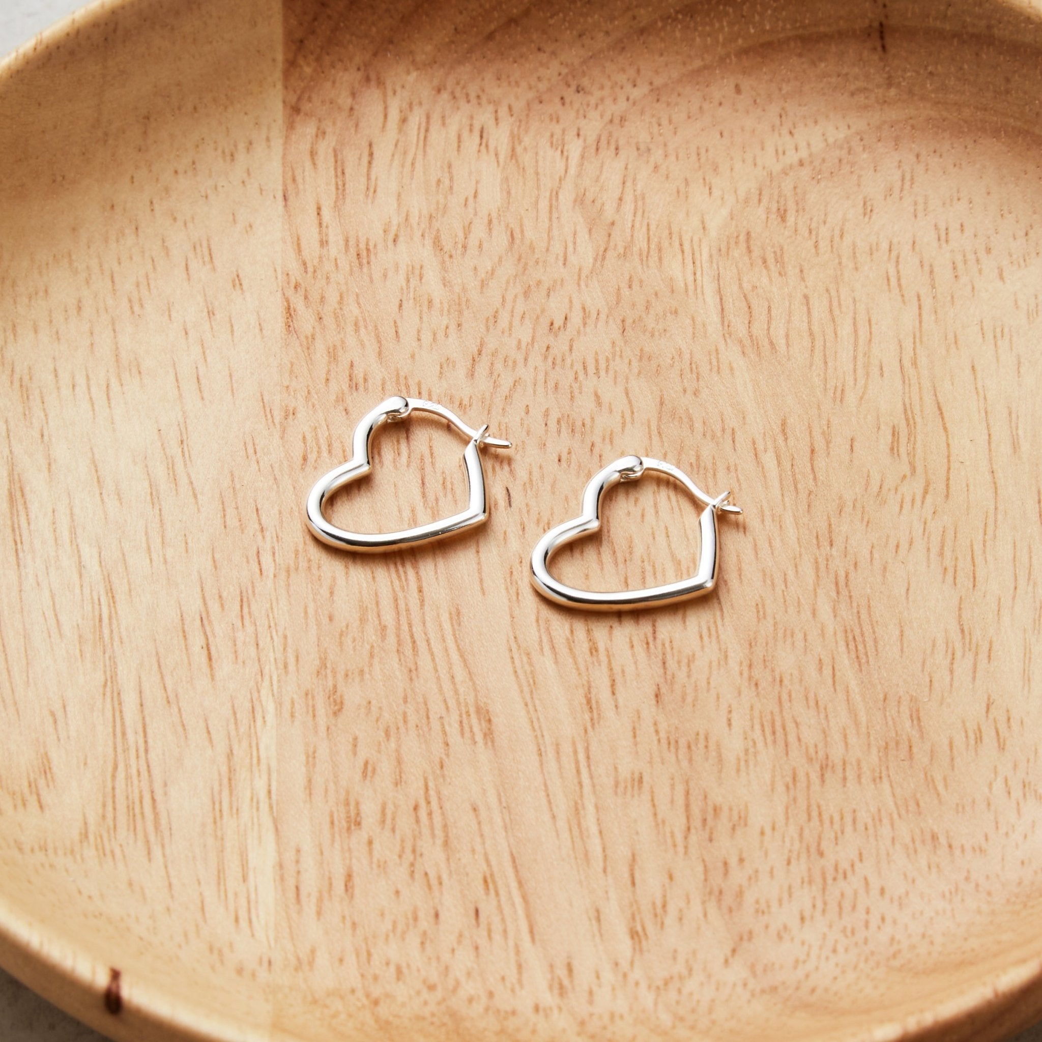 Sterling Silver Heart Hoop Earrings with Latch Back - Philip Jones Jewellery