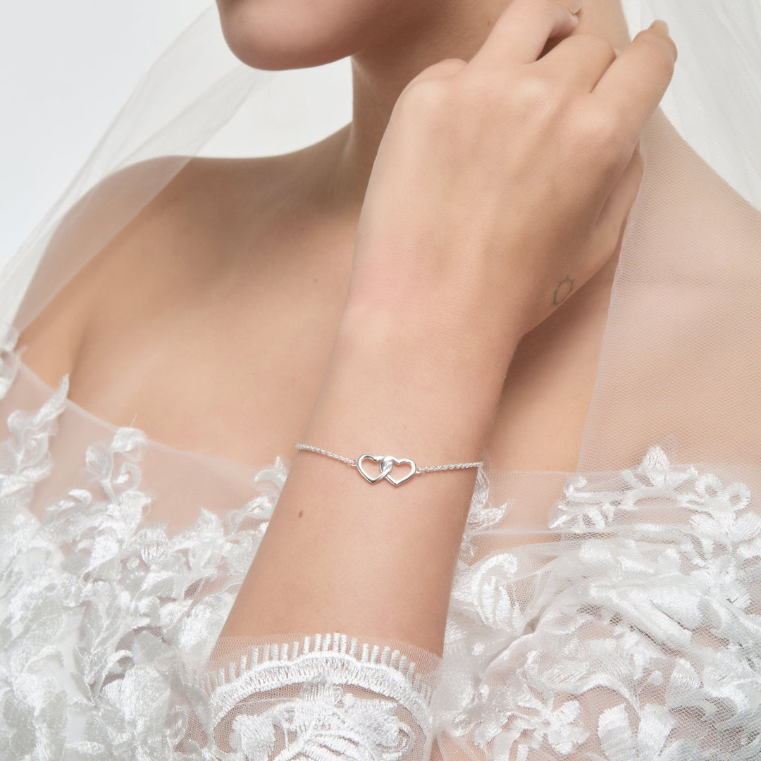 Sterling Silver Heart Link Bridal Bracelet - Philip Jones Jewellery