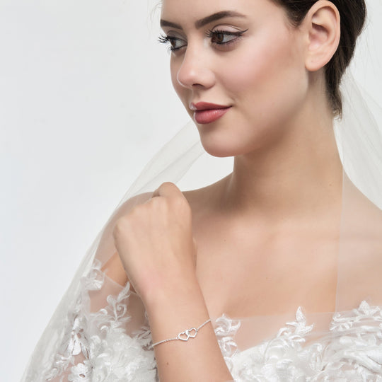 Sterling Silver Heart Link Bridal Bracelet - Philip Jones Jewellery