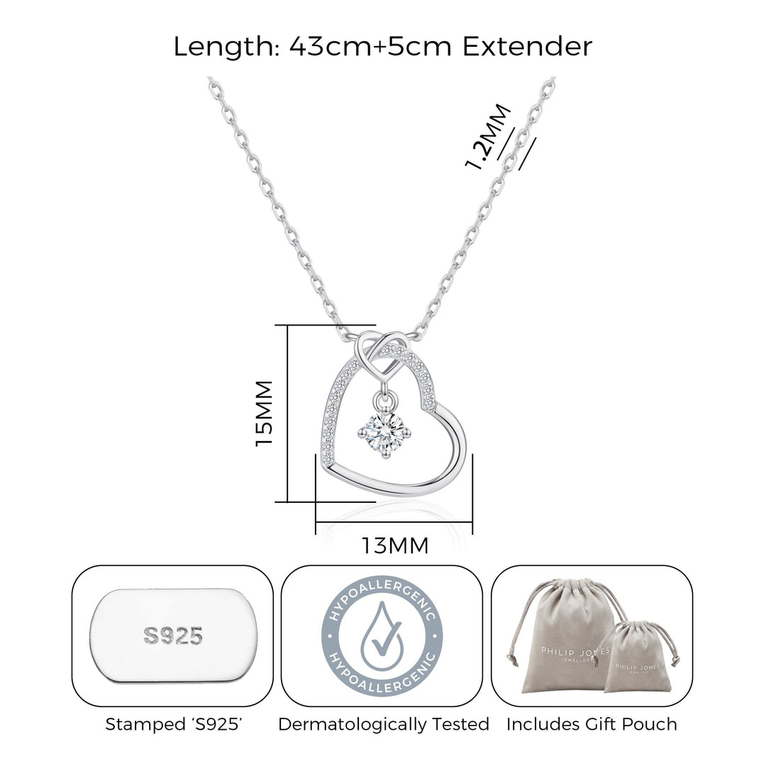 Sterling Silver Heart Necklace Created with Zircondia® Crystals - Philip Jones Jewellery