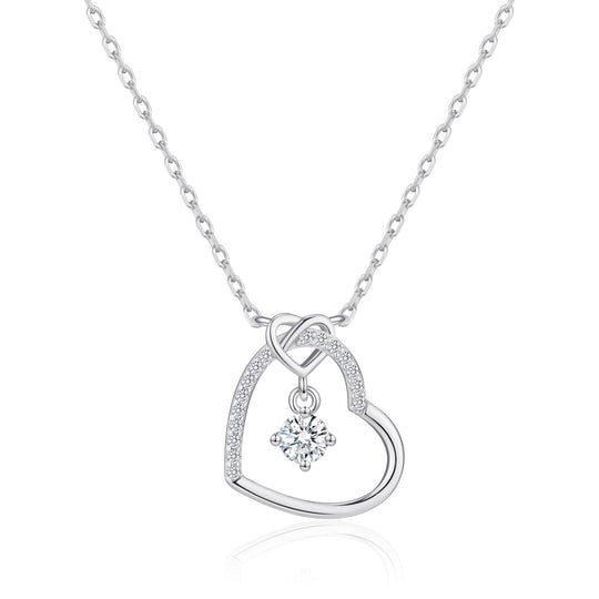 Sterling Silver Heart Necklace Created with Zircondia® Crystals - Philip Jones Jewellery