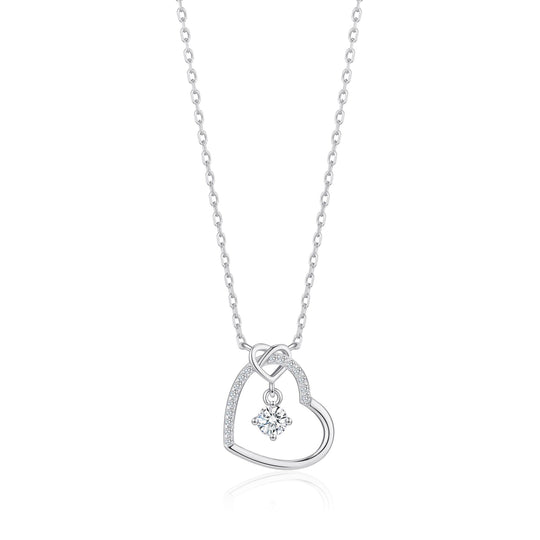 Sterling Silver Heart Necklace Created with Zircondia® Crystals - Philip Jones Jewellery