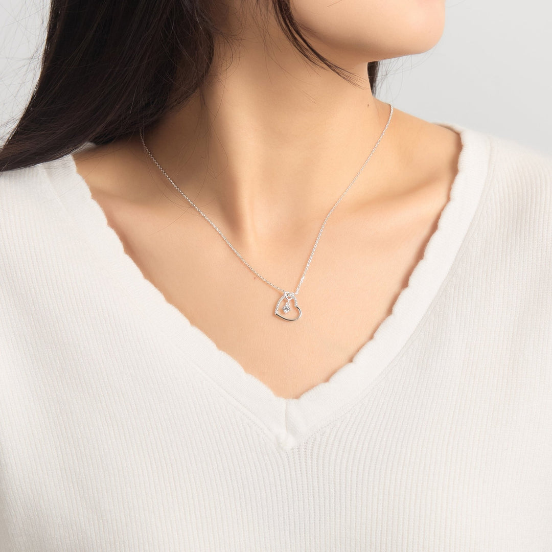 Sterling Silver Heart Necklace Created with Zircondia® Crystals - Philip Jones Jewellery