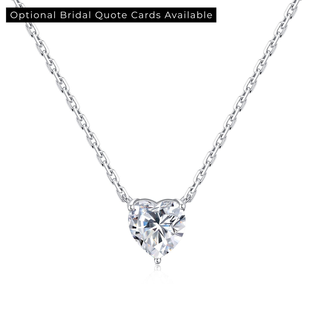 Sterling Silver Heart Solitaire Bridal Necklace Created with Zircondia® Crystals - Philip Jones Jewellery