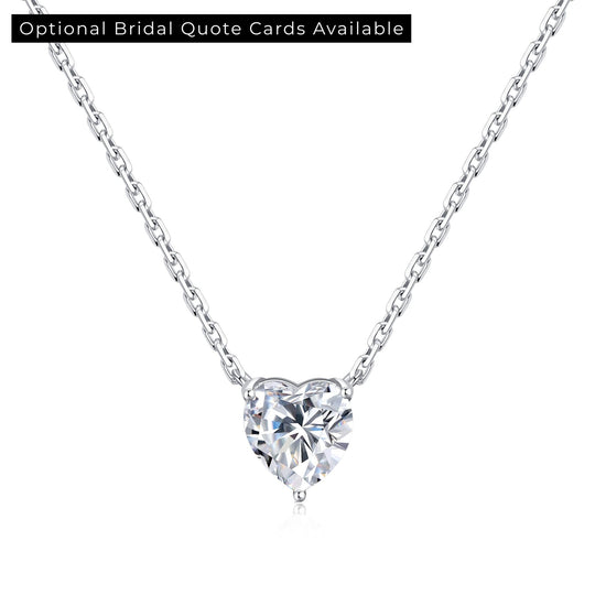 Sterling Silver Heart Solitaire Bridal Necklace Created with Zircondia® Crystals - Philip Jones Jewellery