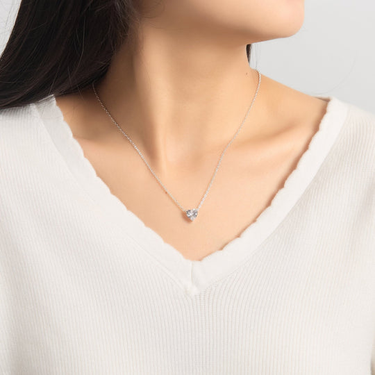 Sterling Silver Heart Solitaire Necklace Created with Zircondia® Crystals - Philip Jones Jewellery