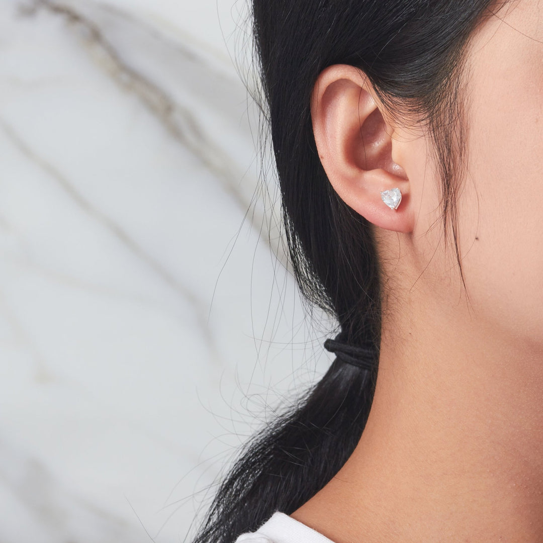 Sterling Silver Heart Solitaire Set Created with Zircondia® Crystals - Philip Jones Jewellery