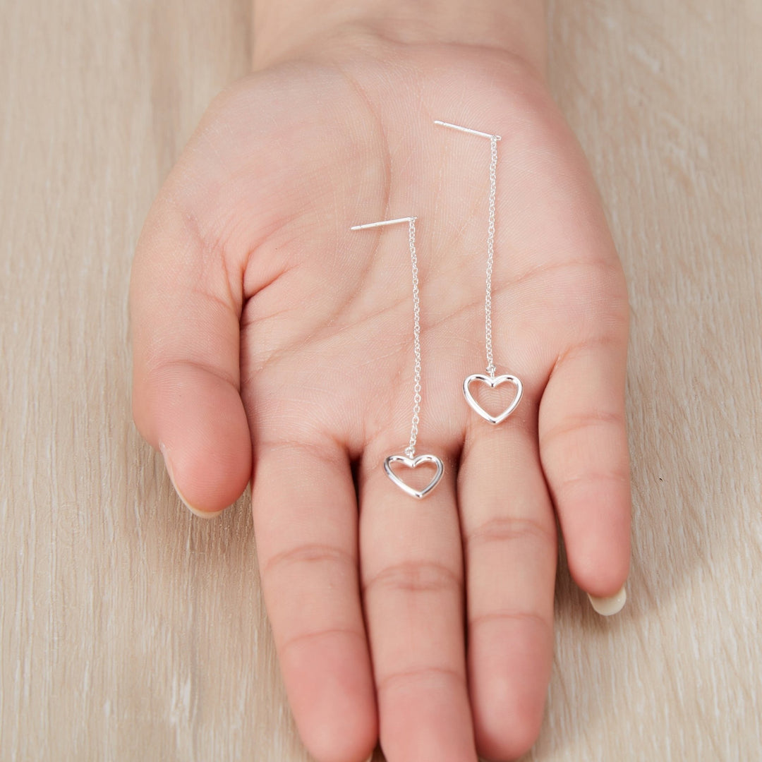 Sterling Silver Heart Thread Earrings - Philip Jones Jewellery