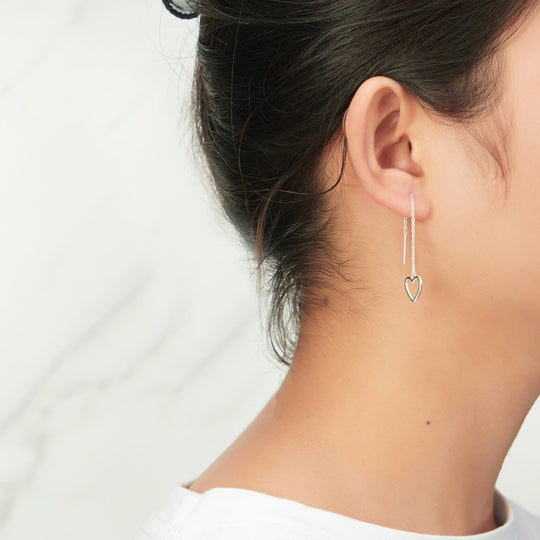 Sterling Silver Heart Thread Earrings - Philip Jones Jewellery