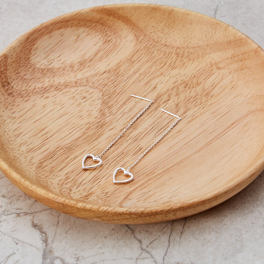 Sterling Silver Heart Thread Earrings - Philip Jones Jewellery