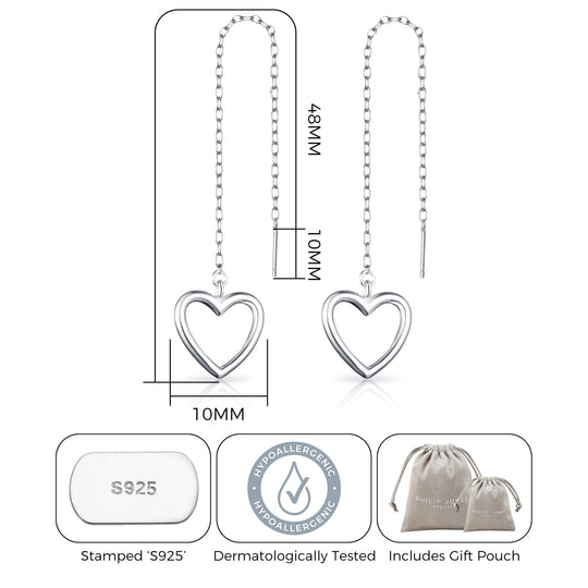 Sterling Silver Heart Thread Earrings - Philip Jones Jewellery