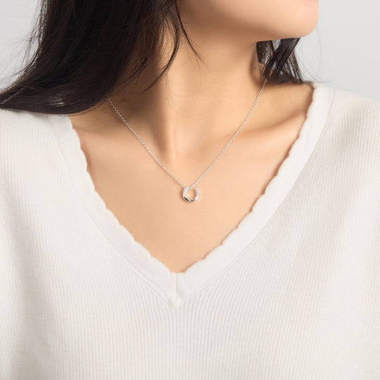 Sterling Silver Horseshoe Necklace Created with Zircondia® Crystals - Philip Jones Jewellery
